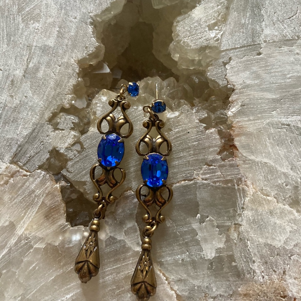 Vintage Sadie Green's Brass Tone Dangle Earrings